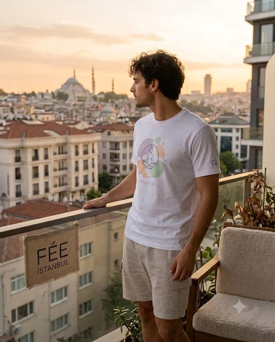 "Wellbeing" Meditasyon Temalı Beyaz Tişört